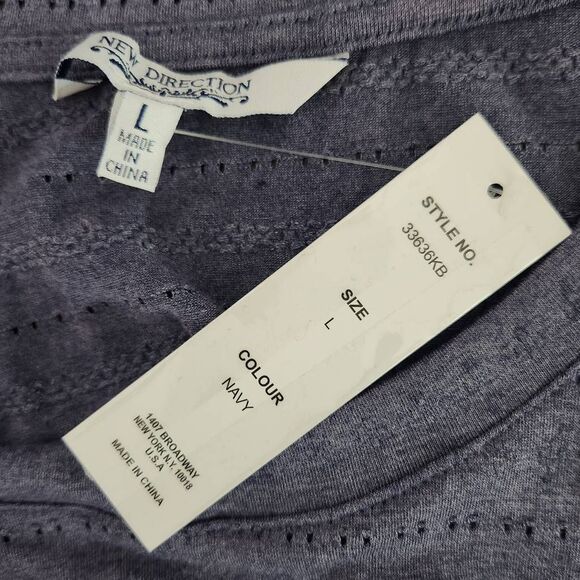 New Direction Navy T-Shirt Size Large Dark Blue Knit Top - Picture 6 of 8